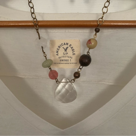 Y2K AEO White 77 Jersey V-Neck Vintage Tee - Picture 4 of 7